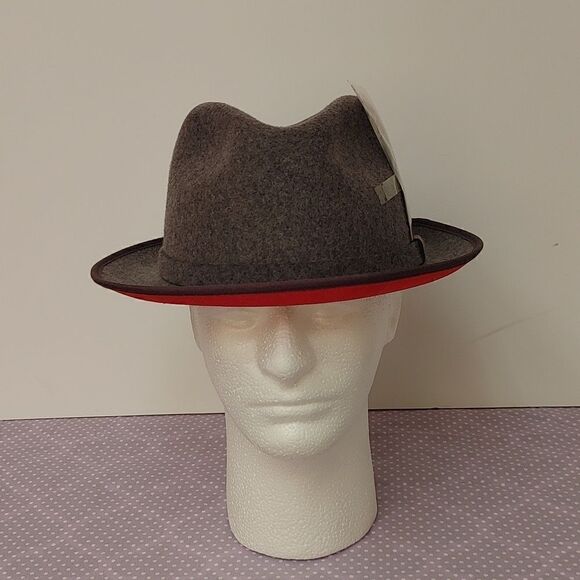 MONTIQUE GREY SMALL FELT BAND, 2 1/4" BRIM 100% WOOL FELT RED BOTTOM FEDORA HAT - Picture 1 of 8
